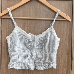 American Eagle Outfitters Navy Blue and White Striped Crop Top